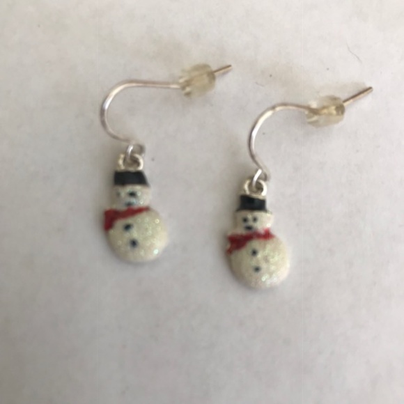 Snowman Earrings Iridescent Dangle Posts Christmas - Picture 2 of 3